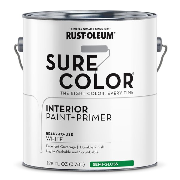 Rust-Oleum Interior Paint, Semi-Gloss, Water Base, White, 1 gal 380227
